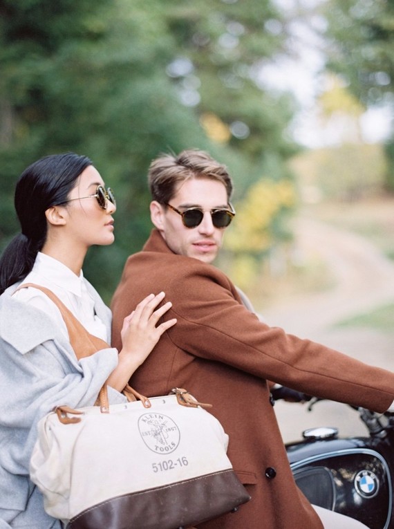 Stylish mod engagement photos on Galiano Island