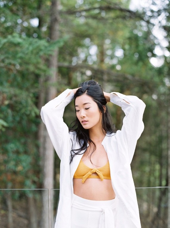 Stylish mod engagement photos on Galiano Island