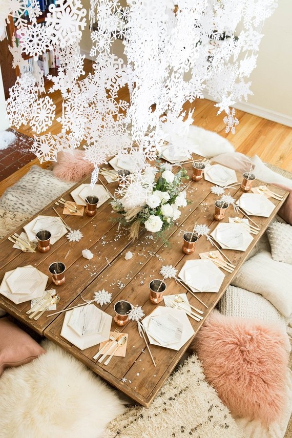 Feminine winter wonderland 1st birthday party Inspiration