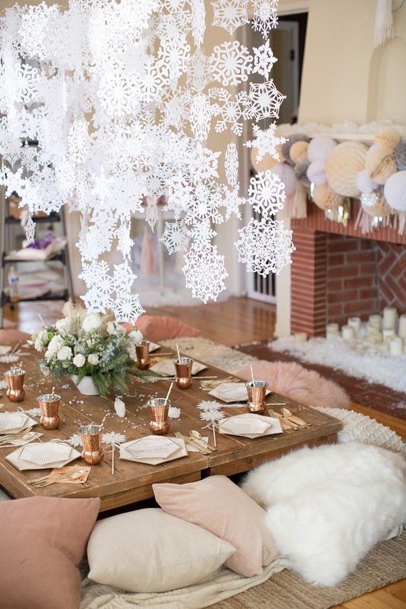 Feminine winter wonderland 1st birthday party Inspiration