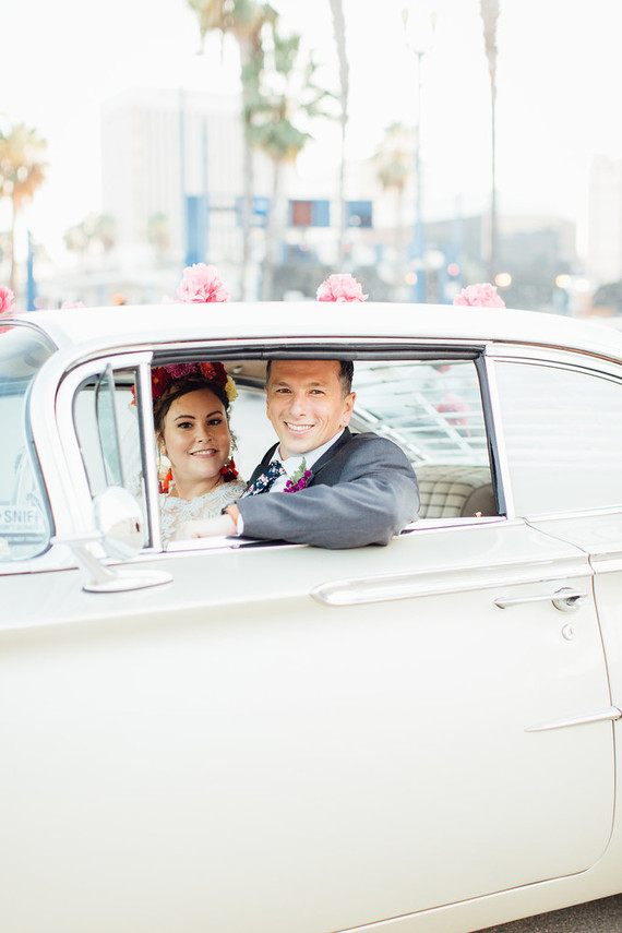 Vintage car wedding portraits