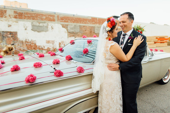 Vintage car wedding portraits