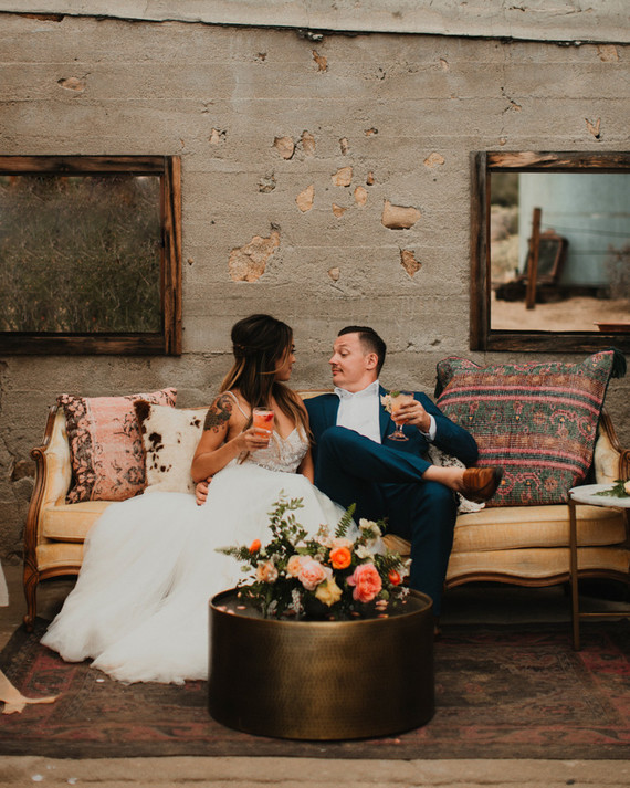 Sunset desert wedding at The Ruin Venue in Joshua Tree