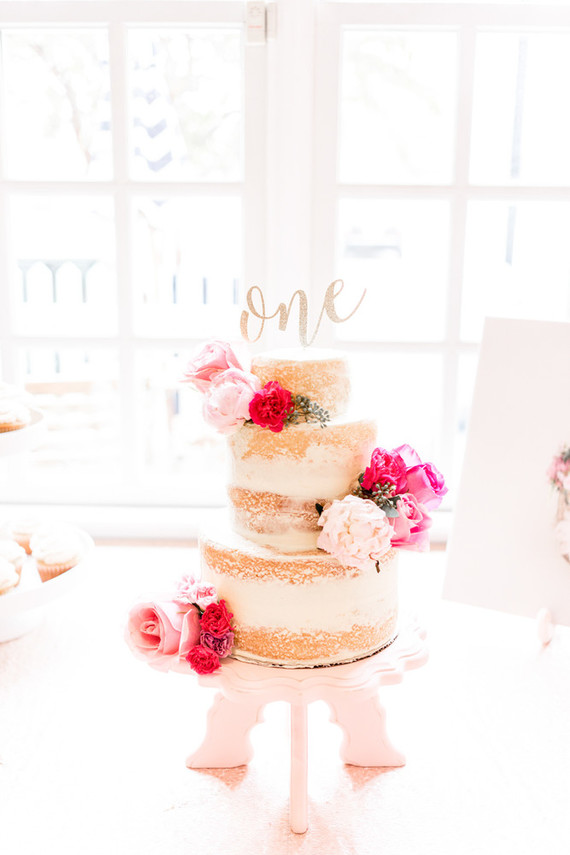 Pink floral first birthday party ideas on 100 Layer Cakelet