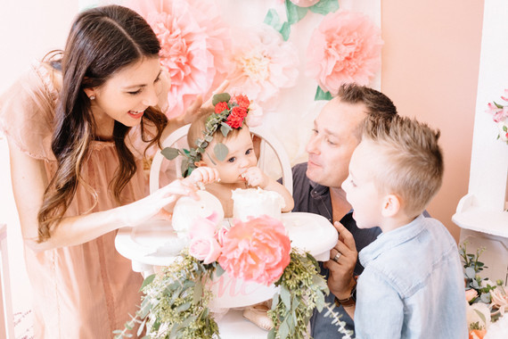 Pink floral first birthday party ideas on 100 Layer Cakelet