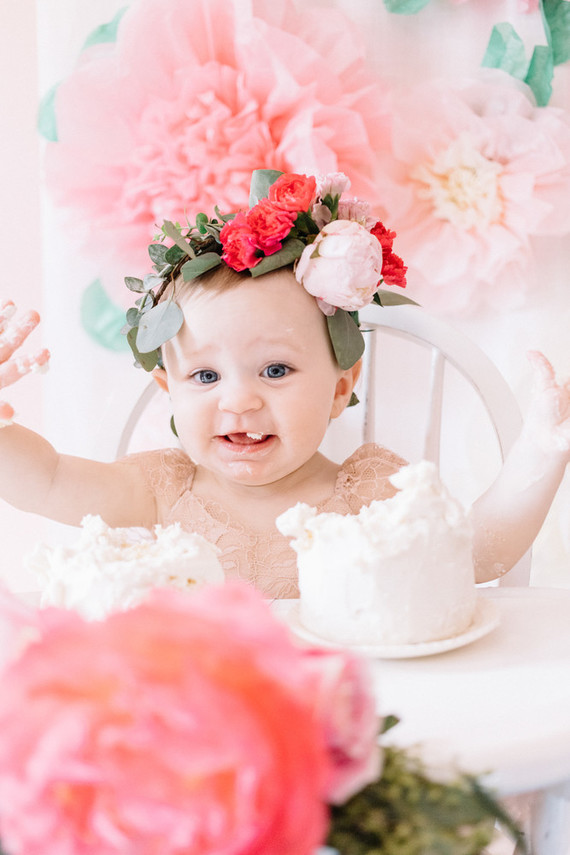 Pink floral first birthday party ideas on 100 Layer Cakelet