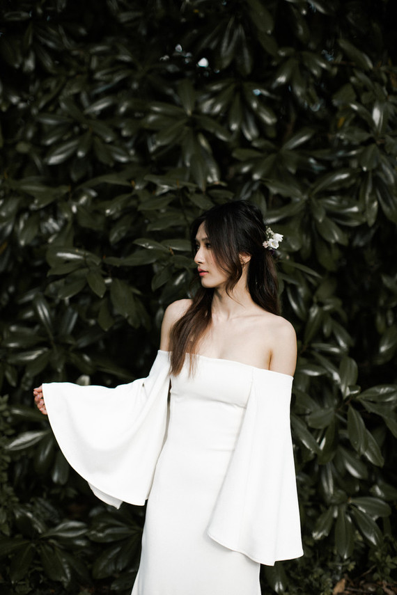 Bell sleeved bridal gown