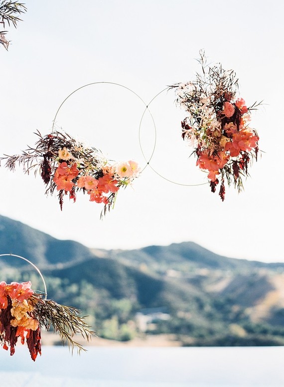 Hanging floral hoop wedding decor Inspiration