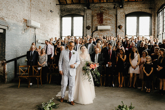 Romantic, industrial, floral wedding at Basilica Hudson in the Hudson Valley