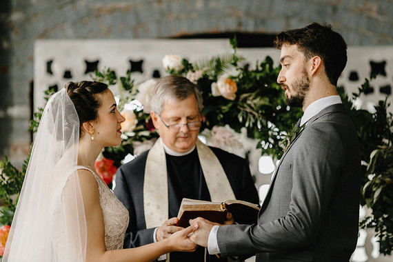 Romantic, industrial, floral wedding at Basilica Hudson in the Hudson Valley