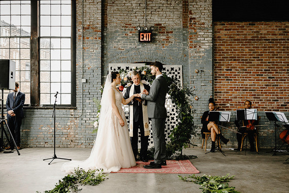 Romantic, industrial, floral wedding at Basilica Hudson in the Hudson Valley