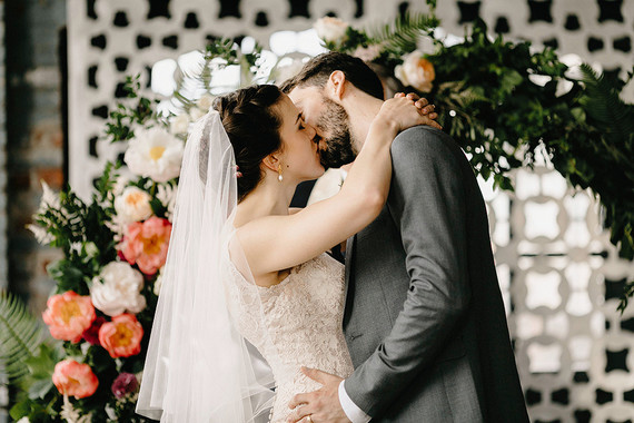 Romantic, industrial, floral wedding at Basilica Hudson in the Hudson Valley