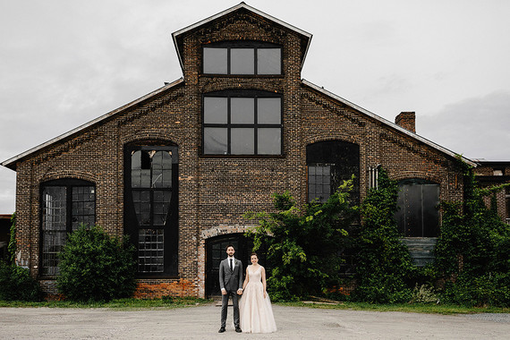 Romantic, industrial, floral wedding at Basilica Hudson in the Hudson Valley