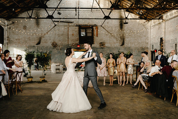 Romantic, industrial, floral wedding at Basilica Hudson in the Hudson Valley