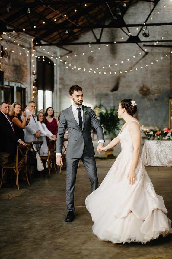 Romantic, industrial, floral wedding at Basilica Hudson in the Hudson Valley