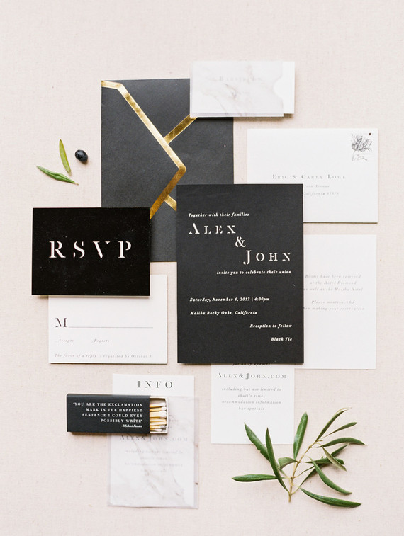Elegant black and white wedding invitations