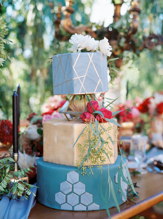 Blue tiered wedding cake