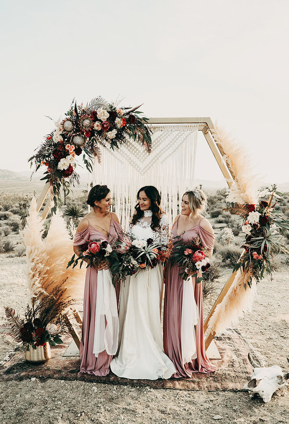 Boho desert elopement with geometric details