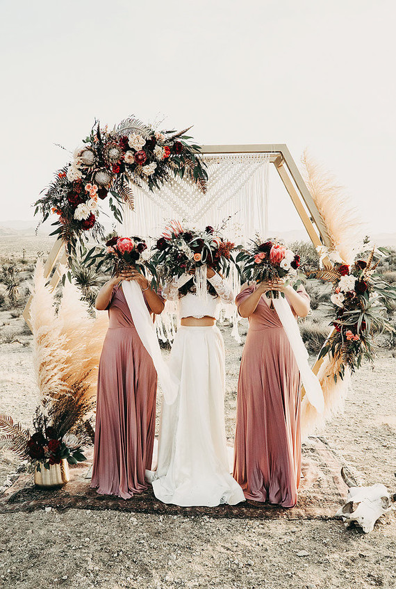 Boho desert elopement with geometric details