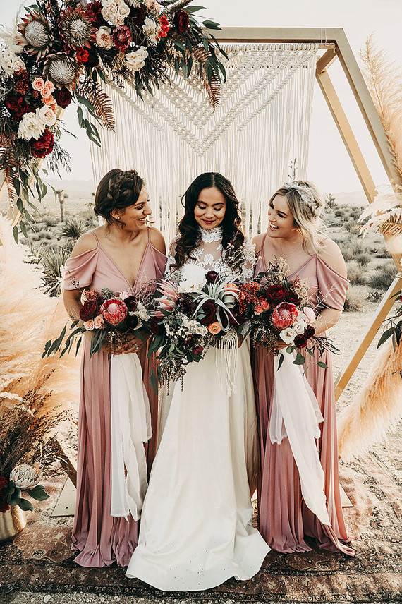 Boho desert elopement with geometric details