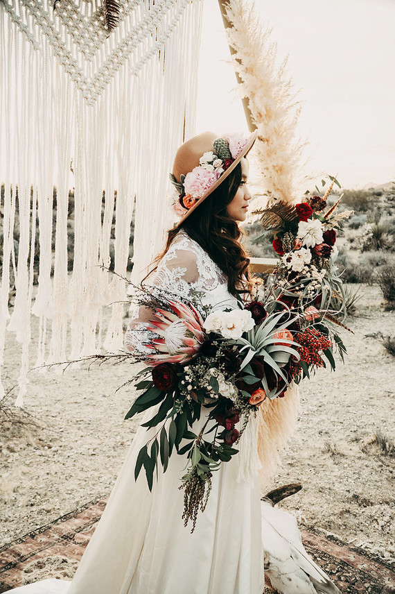 Boho desert elopement with geometric details