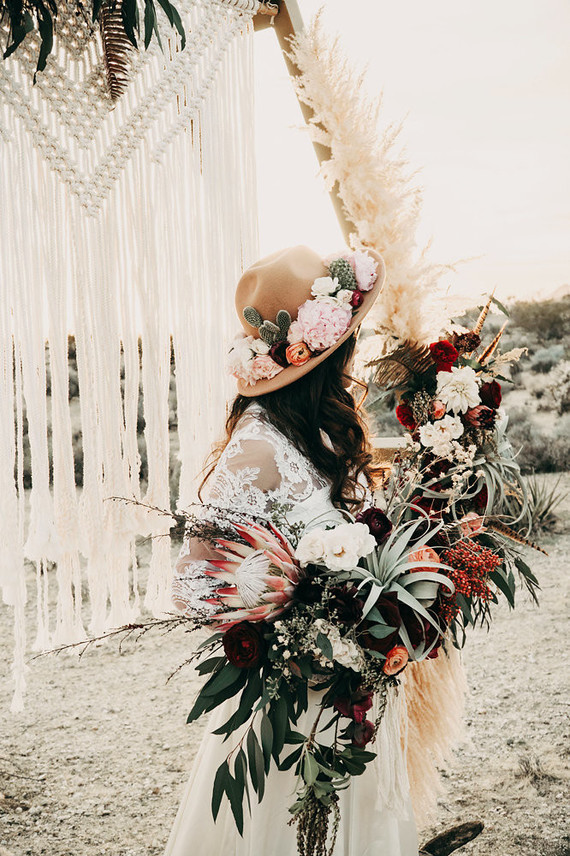 Boho desert elopement with geometric details