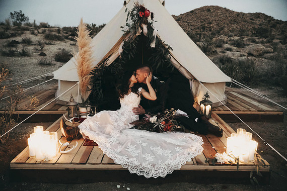 Boho desert elopement with geometric details