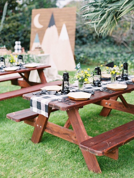 Modern camp themed 1st birthday party