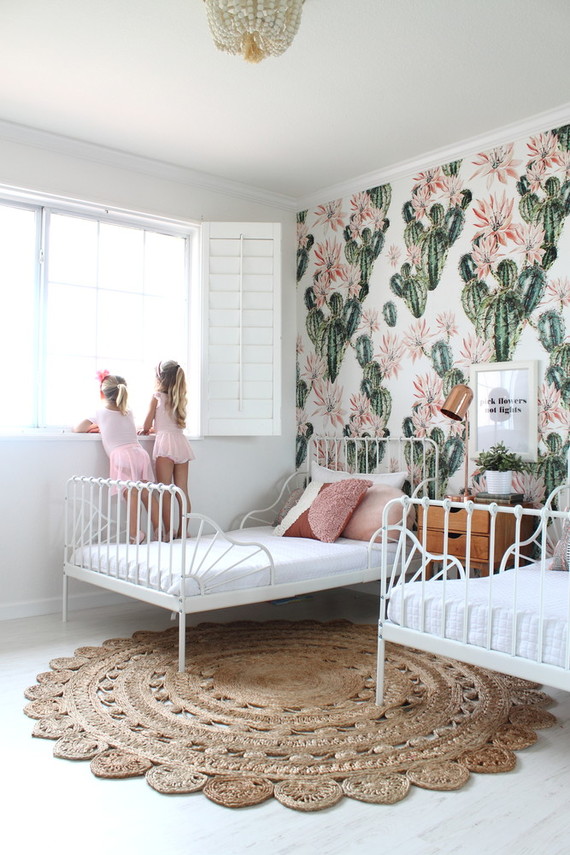 Cactus inspired shared room for sisters