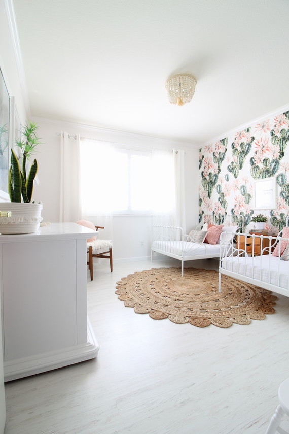 Cactus inspired shared room for sisters
