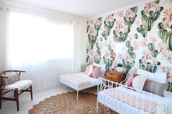 Cactus inspired shared room for sisters
