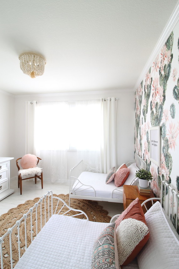 Cactus inspired shared room for sisters
