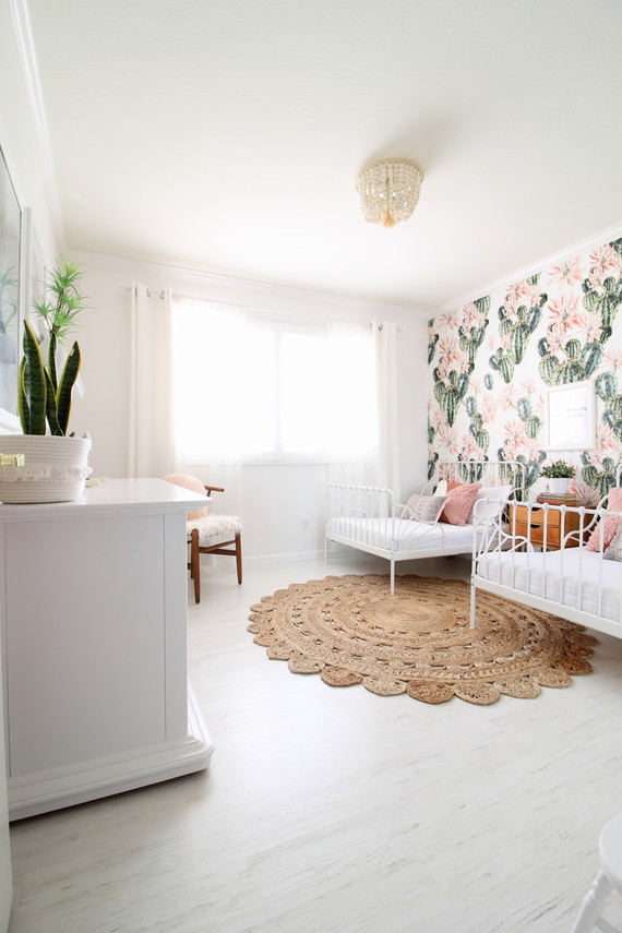 Cactus inspired shared room for sisters