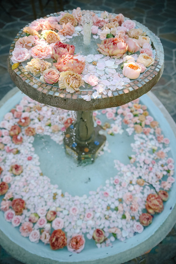 Fountain full of flowers for wedding decor