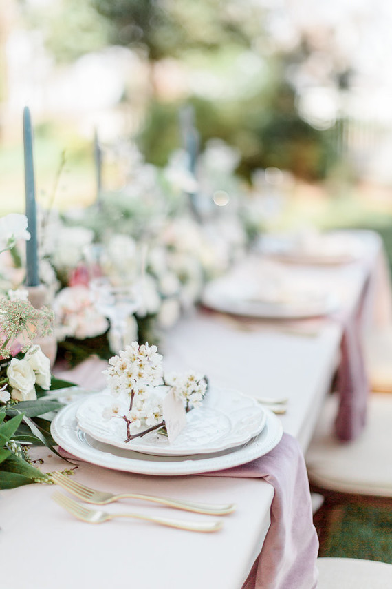 Romantic pastel spring blossom estate wedding