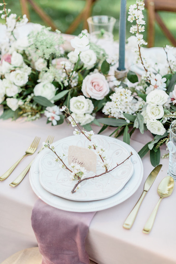 Romantic pastel spring blossom estate wedding