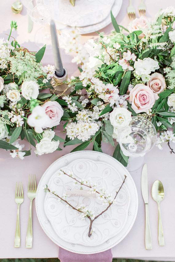 Romantic pastel spring blossom estate wedding