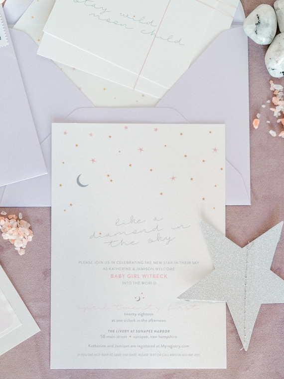 Feminine moon & stars baby shower on 100 Layer Cakelet Inspiration
