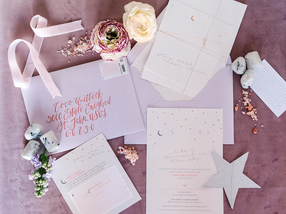 Feminine moon & stars baby shower on 100 Layer Cakelet Inspiration
