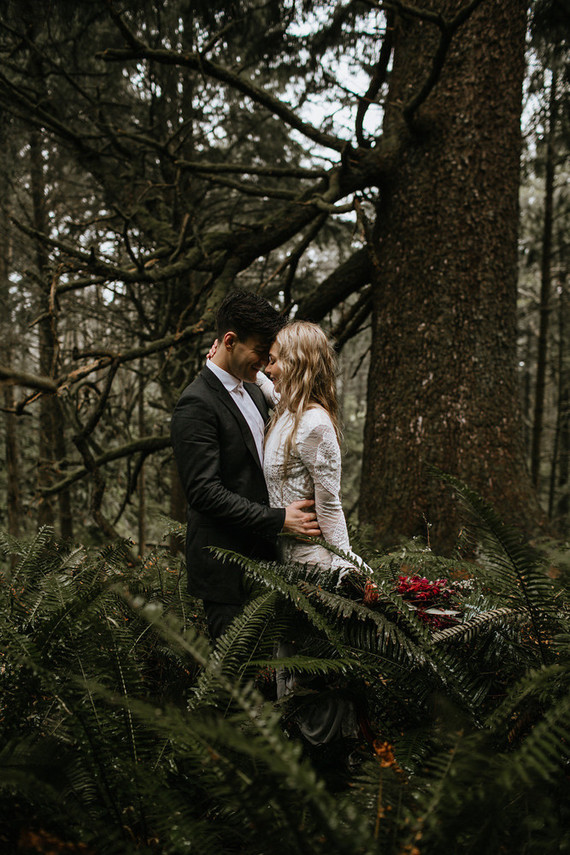Forest and ocean newlywed shoot
