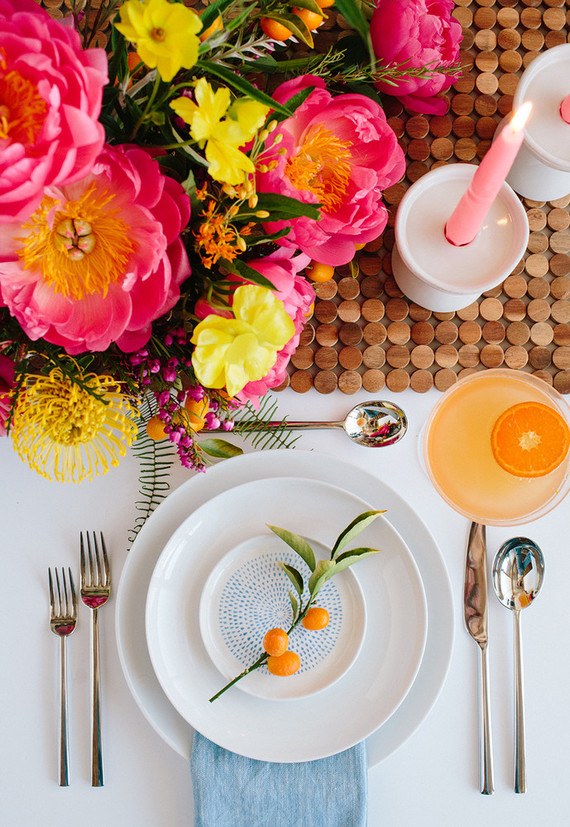 Bright modern Palm Springs place setting with Crate and Barrel