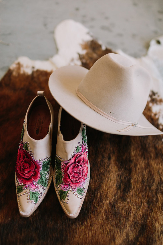 Rustic Joshua Tree wedding with a pink floral dress