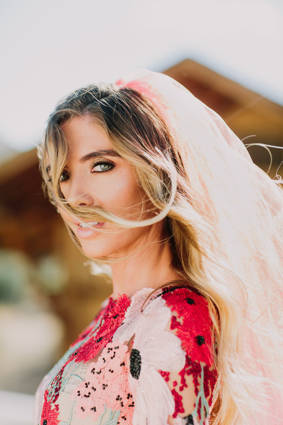 Rustic Joshua Tree wedding with a pink floral dress Inspiration