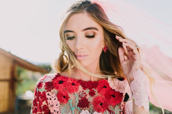 Rustic Joshua Tree wedding with a pink floral dress