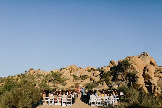 Rustic Joshua Tree wedding with a pink floral dress