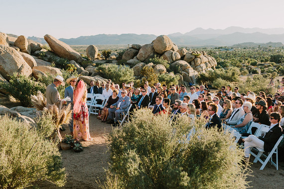 Rustic Joshua Tree wedding with a pink floral dress