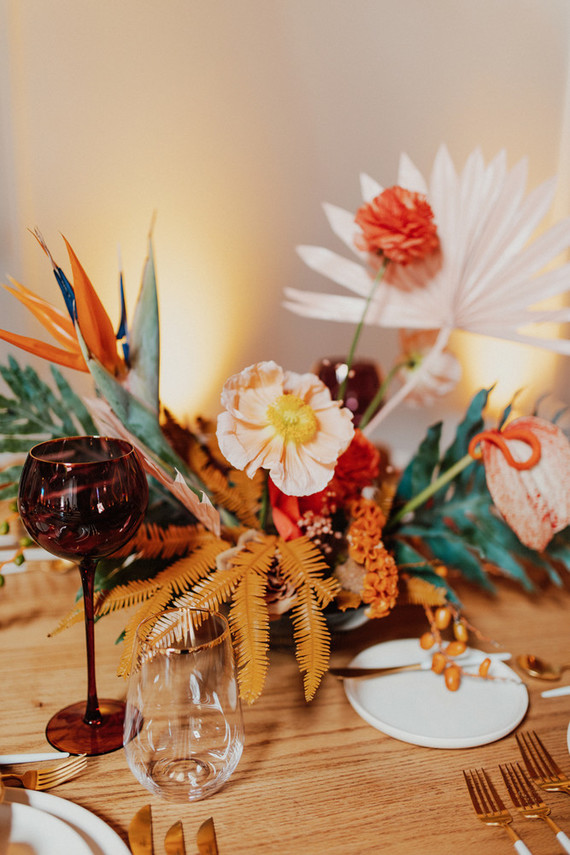 Artful hip earth-tone wedding at Office Party in LA