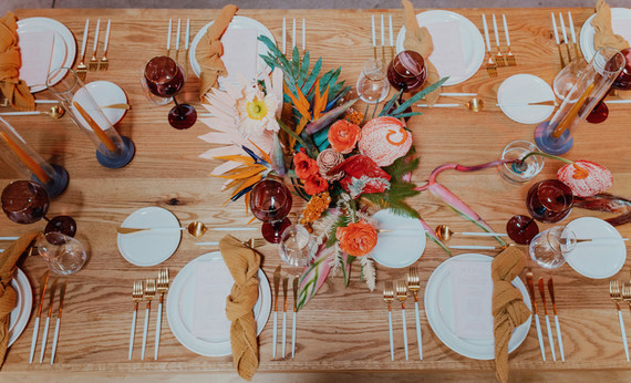 Artful hip earth-tone wedding at Office Party in LA Inspiration