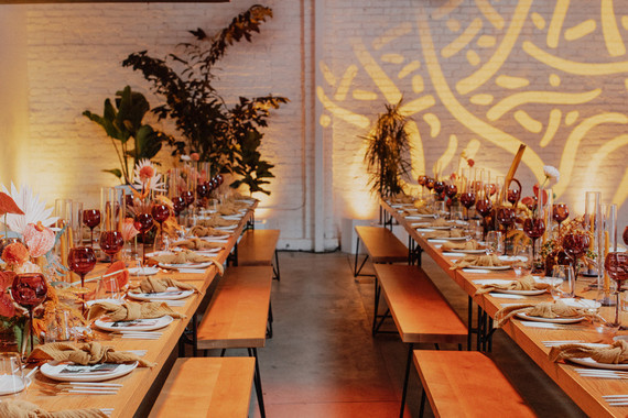 Artful hip earth-tone wedding at Office Party in LA