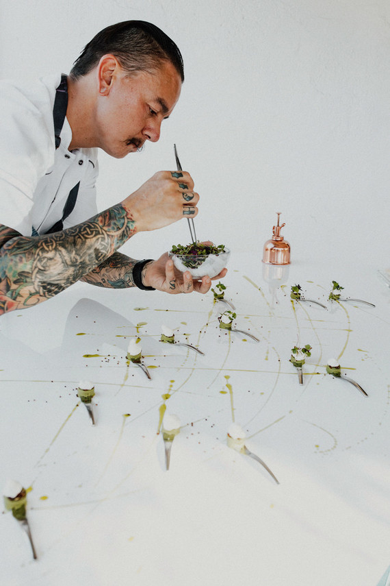 Artful hip earth-tone wedding at Office Party in LA